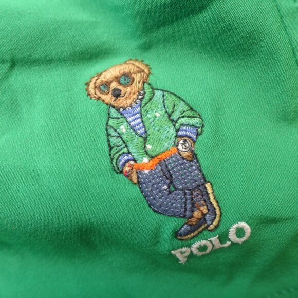 Polo Ralph Lauren Swim Shorts Medium Green Solid Bear Embroidered - Picture 1 of 14
